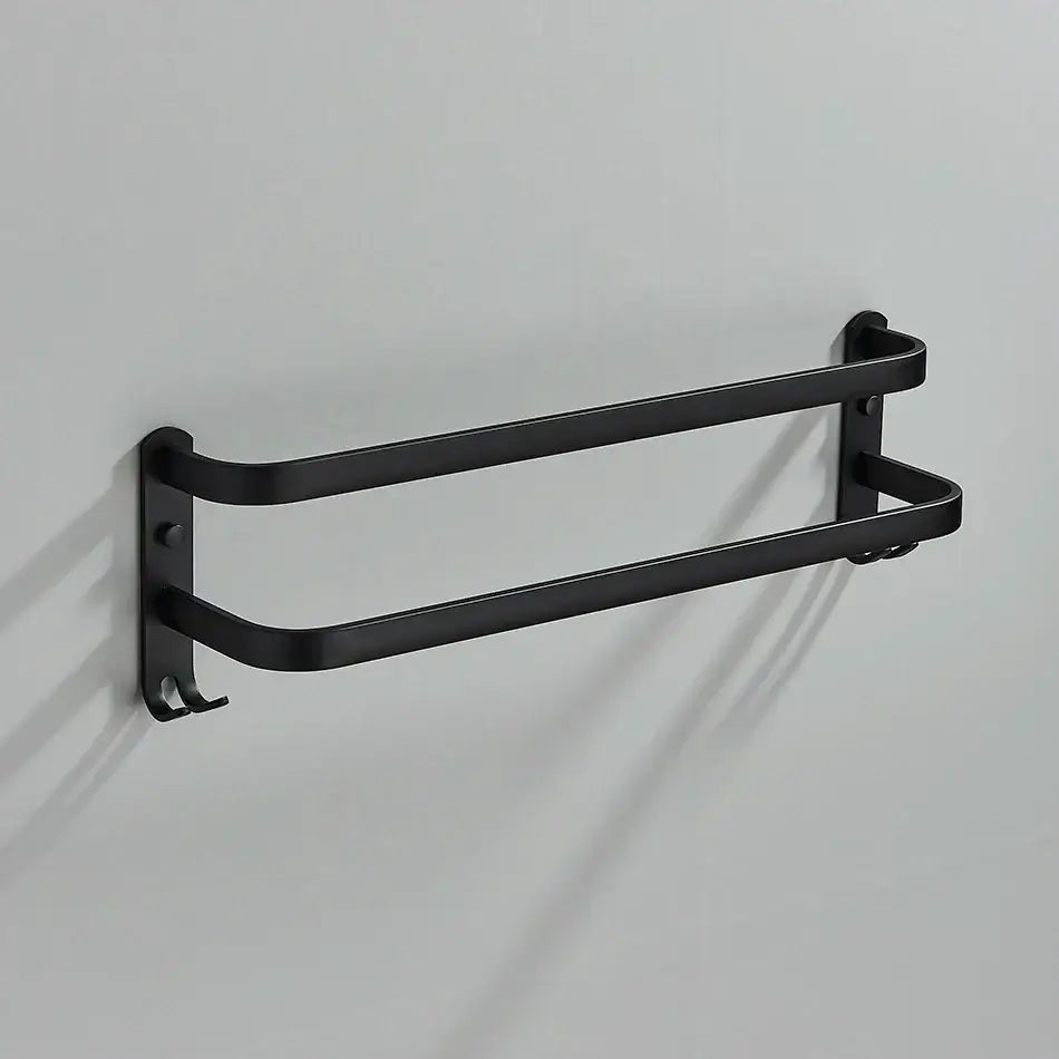 Modern black aluminum triple tier bathroom towel rack with hooks