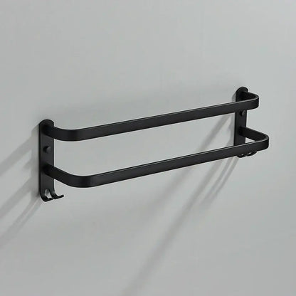 Modern black aluminum triple tier bathroom towel rack with hooks