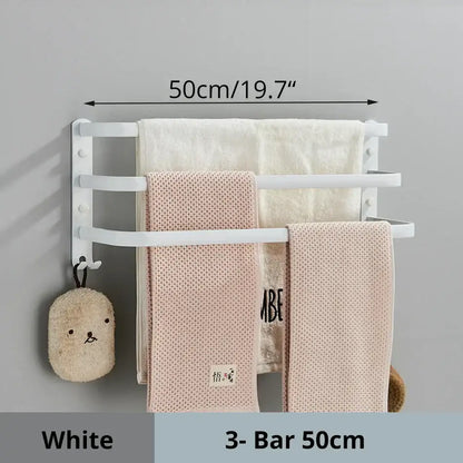 Modern black aluminum triple tier bathroom towel rack with hooks