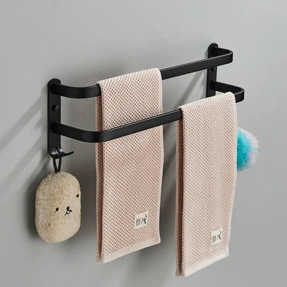Modern black aluminum triple tier bathroom towel rack with hooks