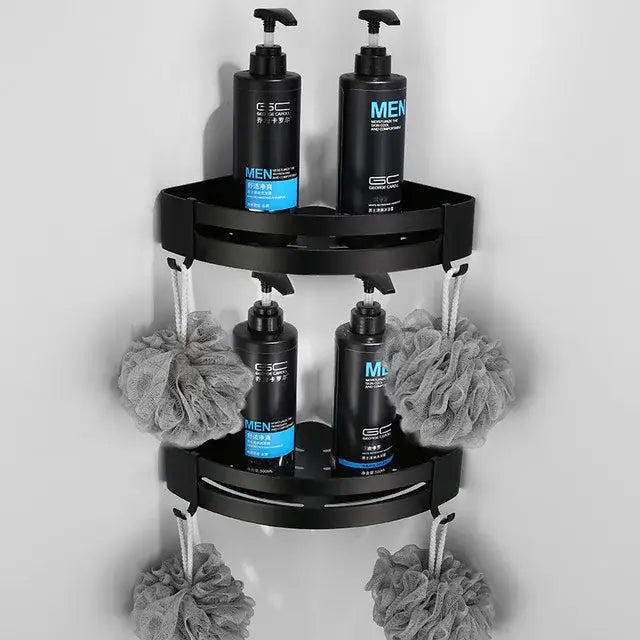 Matte black aluminum bathroom hardware set with towel rack and brush holder