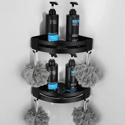 Matte black aluminum bathroom hardware set with towel rack and brush holder