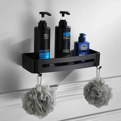 Matte black aluminum bathroom hardware set with towel rack and brush holder