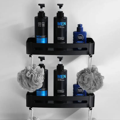 Matte black aluminum bathroom hardware set with towel rack and brush holder