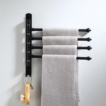 Matte black aluminum bathroom hardware set with towel rack and brush holder