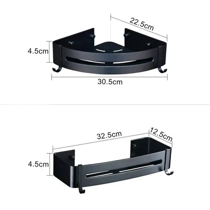 Two tier aluminum black corner basket – bathroom storage rack