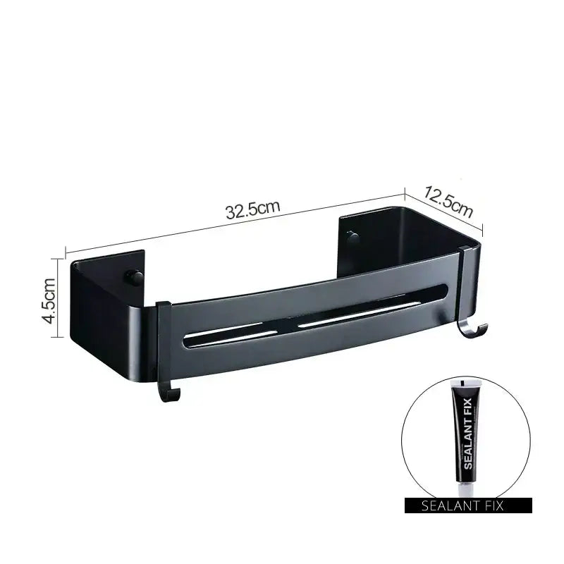 Two tier aluminum black corner basket – bathroom storage rack