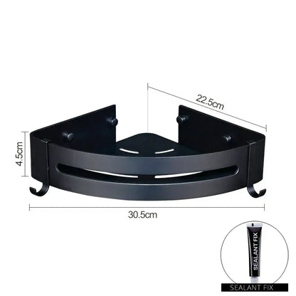 Two tier aluminum black corner basket – bathroom storage rack