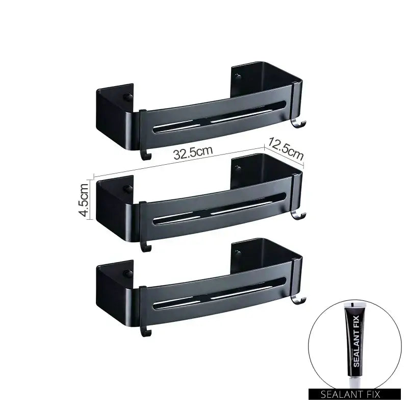 Two tier aluminum black corner basket – bathroom storage rack
