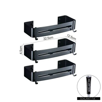 Two tier aluminum black corner basket – bathroom storage rack