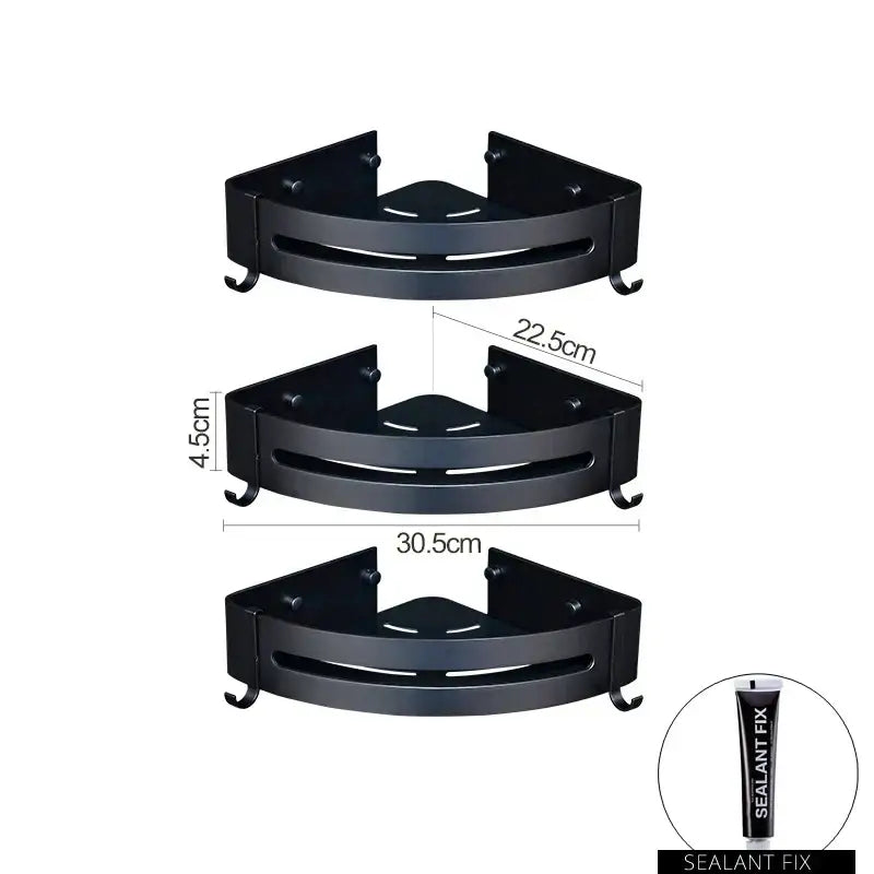 Two tier aluminum black corner basket – bathroom storage rack
