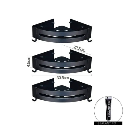 Two tier aluminum black corner basket – bathroom storage rack