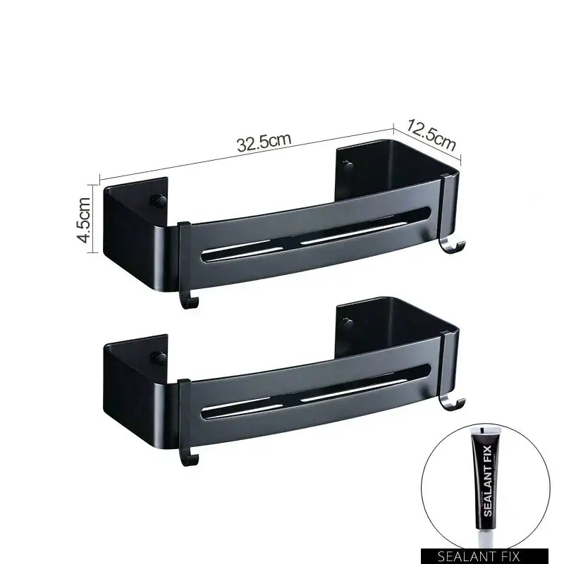 Two tier aluminum black corner basket – bathroom storage rack