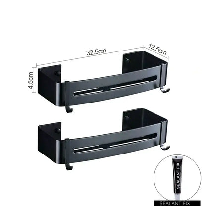 Two tier aluminum black corner basket – bathroom storage rack