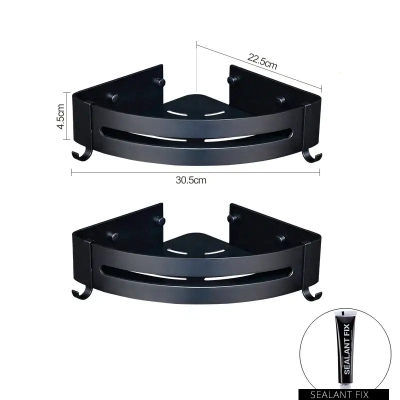 Two tier aluminum black corner basket – bathroom storage rack