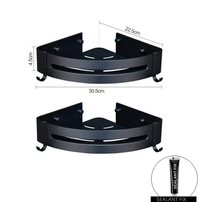 Two tier aluminum black corner basket – bathroom storage rack