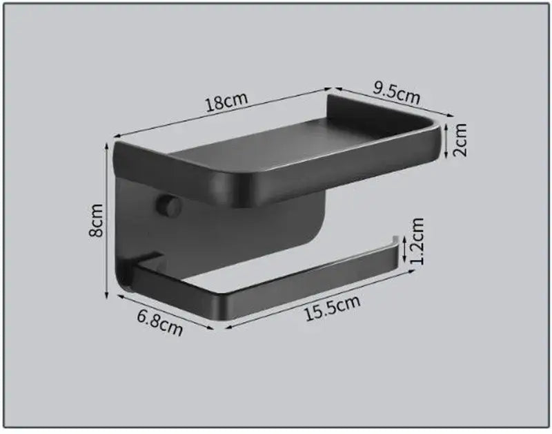 Matte black aluminum tissue holder with phone shelf bathroom rack