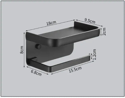 Matte black aluminum tissue holder with phone shelf bathroom rack