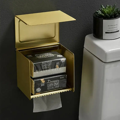 Modern brushed gold toilet paper holder with box bathroom storage