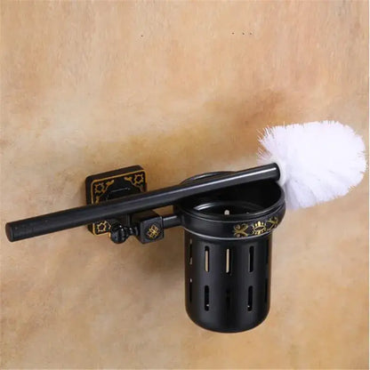 Antique brass ornate toilet brush holder set with ceramic cup bathroom