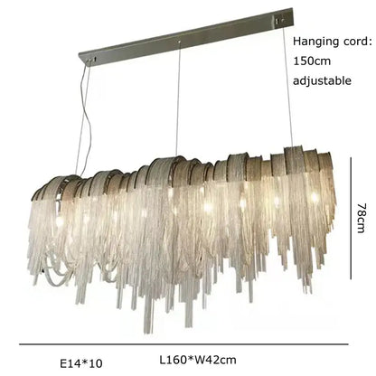 Modern aluminum chain pendant lights dining room glass chandelier