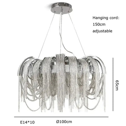 Modern aluminum chain pendant lights dining room glass chandelier