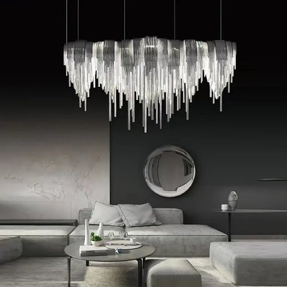 Modern aluminum chain pendant lights dining room glass chandelier