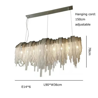 Modern aluminum chain pendant lights dining room glass chandelier
