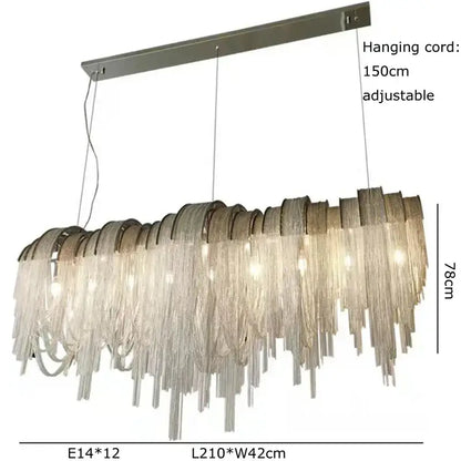 Modern aluminum chain pendant lights dining room glass chandelier