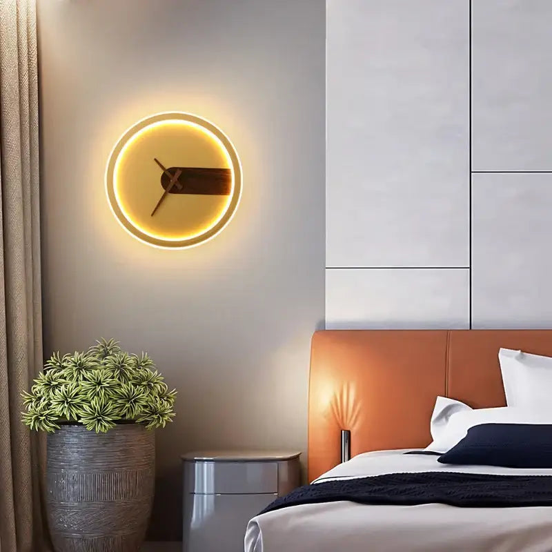 Modern beige aluminum clock wall lamp living room led sconce