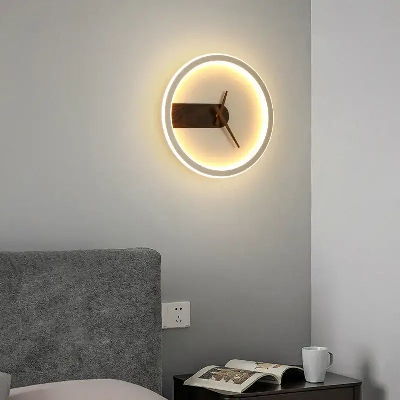 Modern beige aluminum clock wall lamp living room led sconce