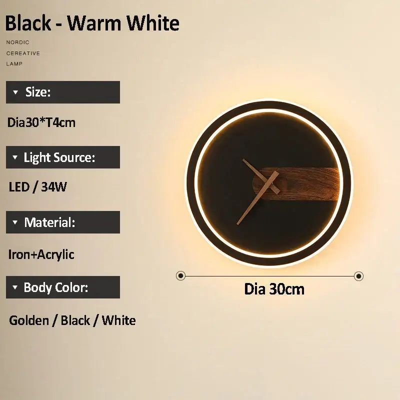 Modern beige aluminum clock wall lamp living room led sconce