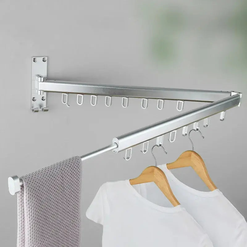 Black foldable aluminum clothing hanger rack laundry room wall mount