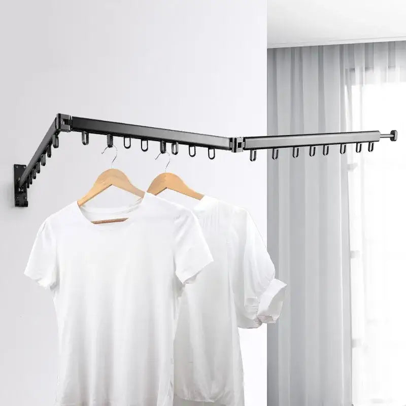 Black foldable aluminum clothing hanger rack laundry room wall mount