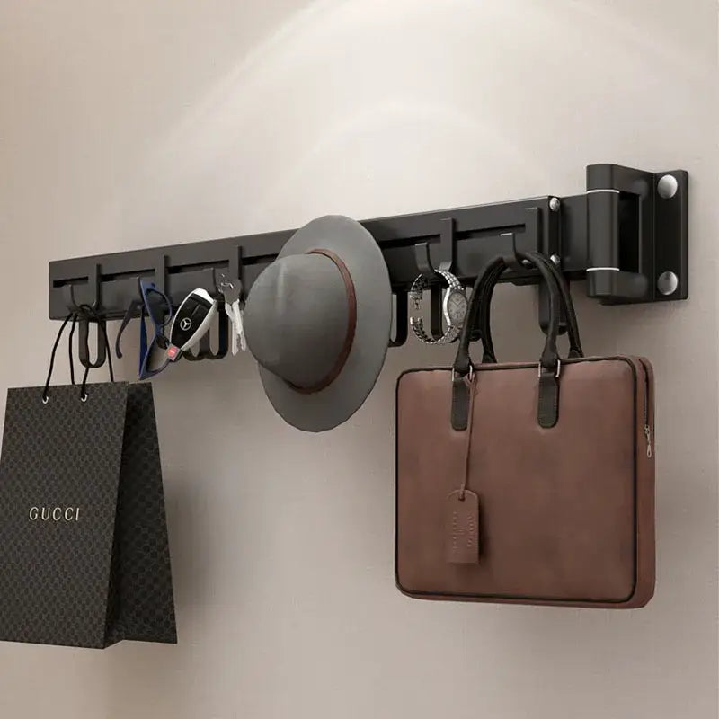 Black foldable aluminum clothing hanger rack laundry room wall mount