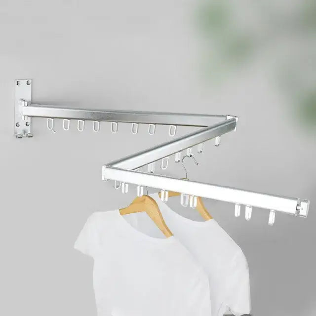 Black foldable aluminum clothing hanger rack laundry room wall mount