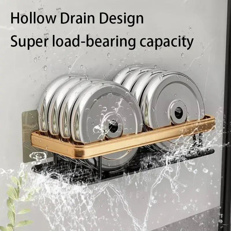 Gold & black aluminum corner bathroom shelf with towel hooks