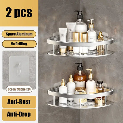 Black metal aluminum corner shelf organizer kitchen storage