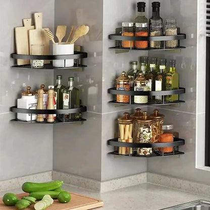 Black metal aluminum corner shelf organizer kitchen storage