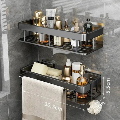 Modern black two-tier corner shower storage rack – bathroom shelf