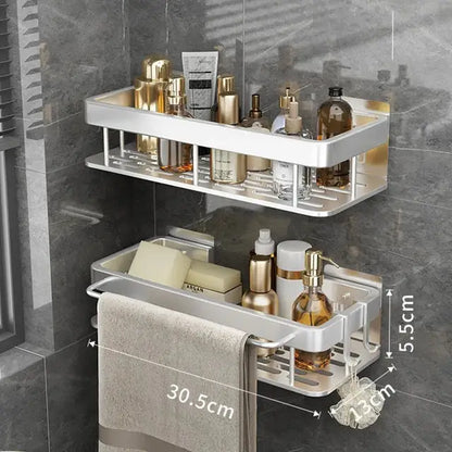Modern black two-tier corner shower storage rack – bathroom shelf