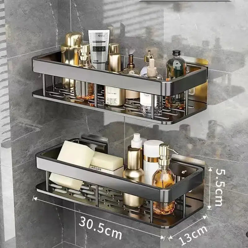 Modern black two-tier corner shower storage rack – bathroom shelf