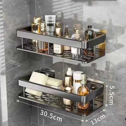 Modern black two-tier corner shower storage rack – bathroom shelf