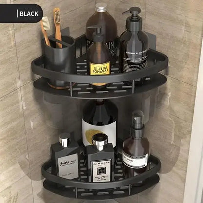 Modern black two-tier corner shower storage rack – bathroom shelf