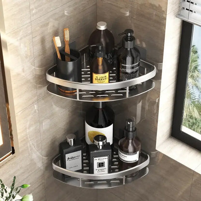Modern black two-tier corner shower storage rack – bathroom shelf