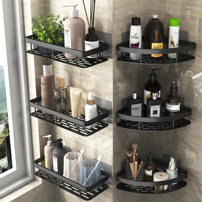 Modern black two-tier corner shower storage rack – bathroom shelf