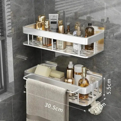 Modern black two-tier corner shower storage rack – bathroom shelf