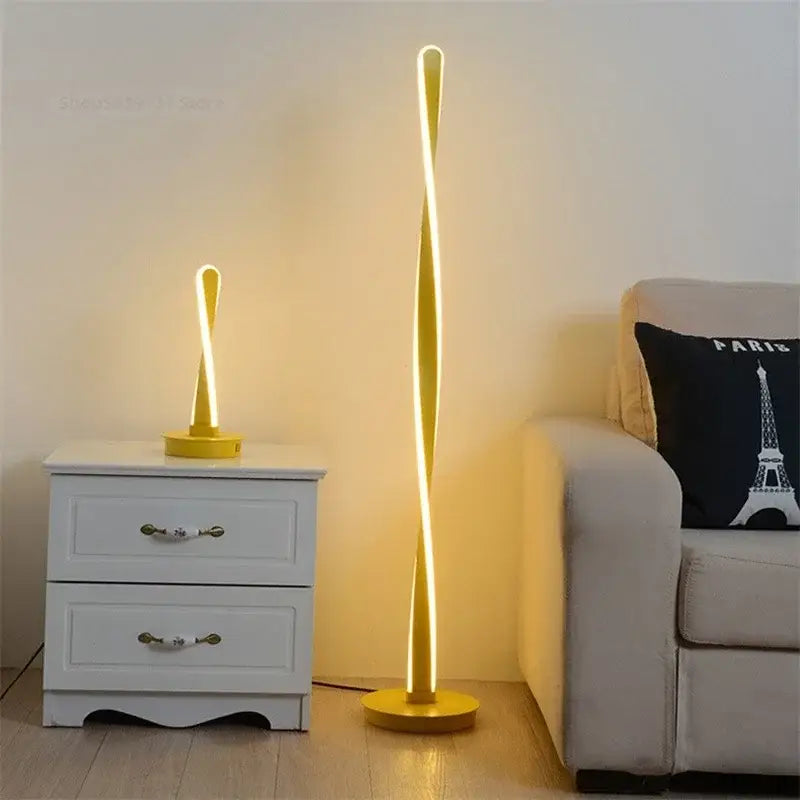 Modern golden twisted aluminum floor lamp living room led dimmable light