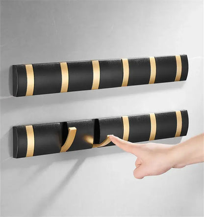 Modern black & gold aluminum folding robe hook kitchen wall rack