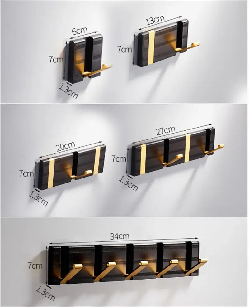Modern black & gold aluminum folding robe hook kitchen wall rack